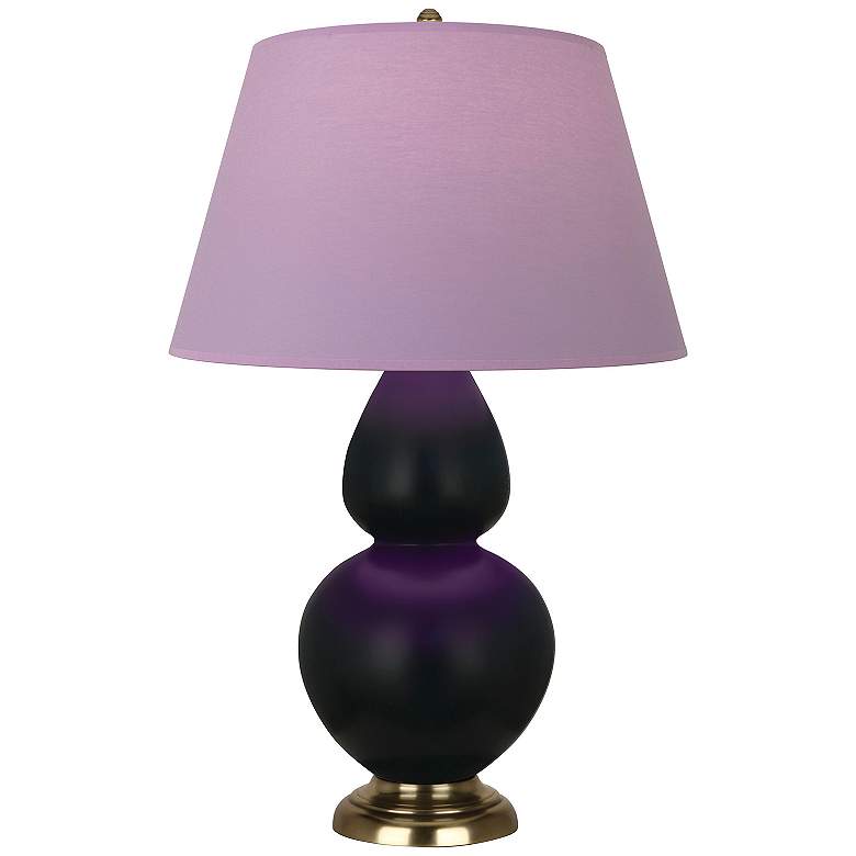 Image 1 Double Gourd 31"H Obsidian And Brass Lamp w/ Lavender And Plum Shade