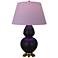 Double Gourd 31"H Obsidian And Brass Lamp w/ Lavender And Plum Shade
