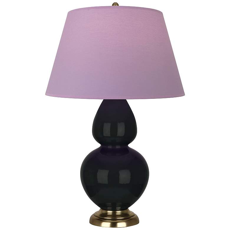 Image 1 Double Gourd 31"H Obsidian And Brass Lamp w/ Lavender And Plum Shade