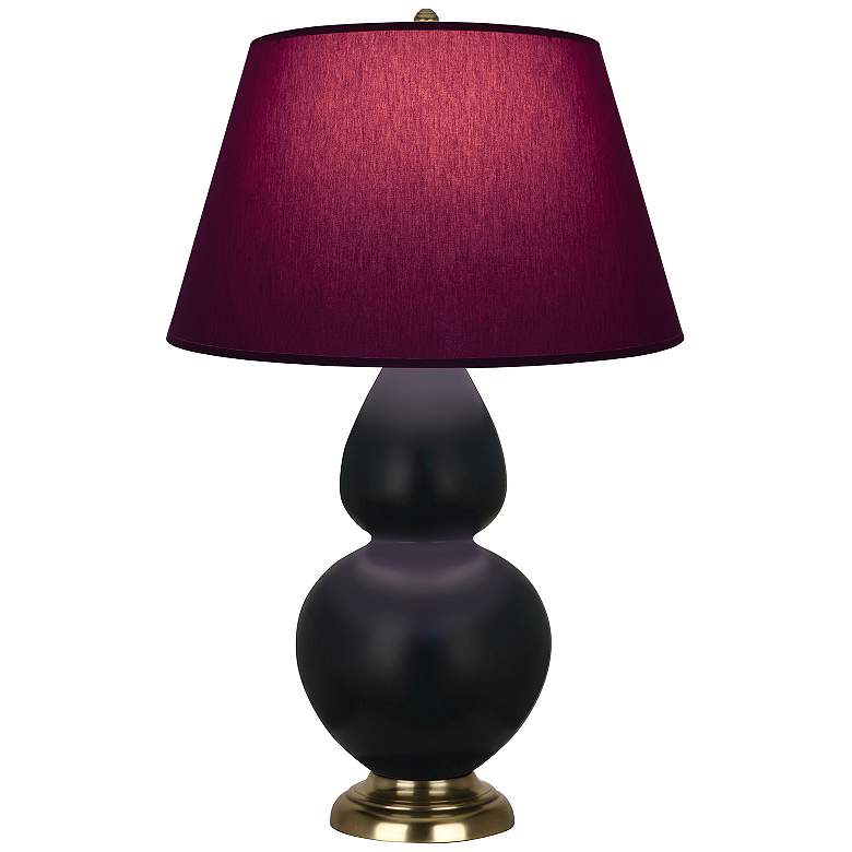 Image 1 Double Gourd 31"H Obsidian And Brass Lamp w/ Plum And Lavender Shade