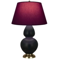 Double Gourd 31"H Obsidian And Brass Lamp w/ Plum And Lavender Shade