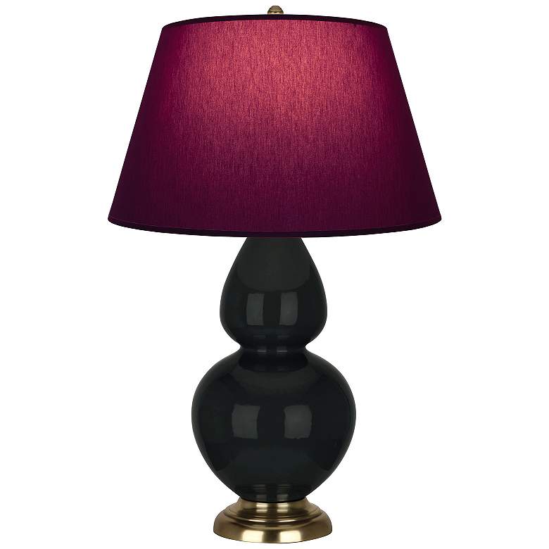 Image 1 Double Gourd 31"H Obsidian And Brass Lamp w/ Plum And Lavender Shade