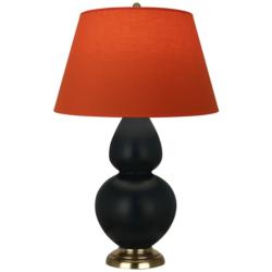 Double Gourd 31"H Obsidian And Brass Lamp w/ Tangerine And Taupe Shade