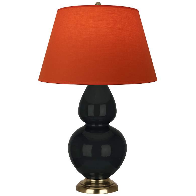 Image 1 Double Gourd 31"H Obsidian And Brass Lamp w/ Tangerine And Taupe Shade