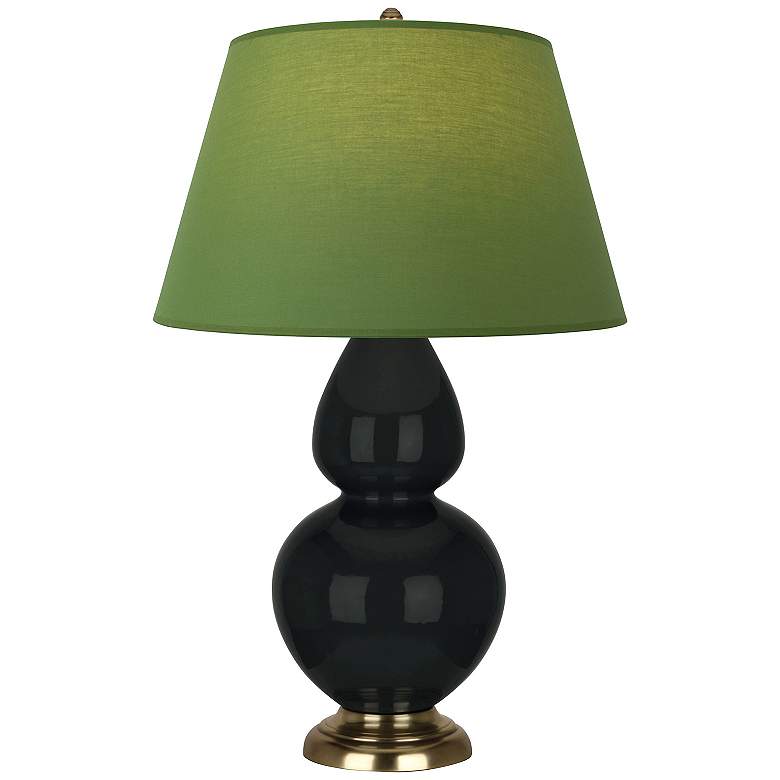 Image 1 Double Gourd 31"H Obsidian And Brass Lamp w/ Tea Green And Taupe Shade
