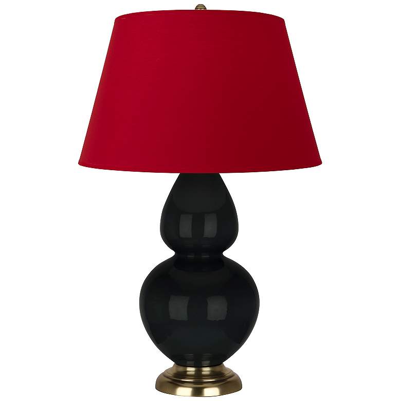 Image 1 Double Gourd 31"H Obsidian And Brass Table Lamp w/ Black And Red Shade