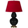 Double Gourd 31"H Obsidian And Brass Table Lamp w/ Black And Red Shade