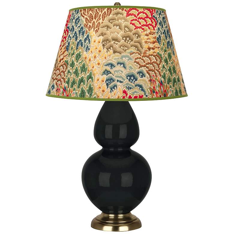 Image 1 Double Gourd 31"H Obsidian And Brass Table Lamp w/ Fall Floral Shade