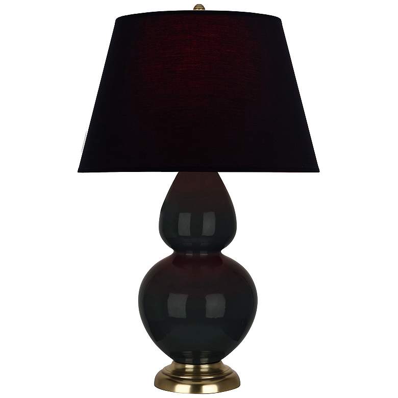 Image 1 Double Gourd 31"H Obsidian And Brass Table Lamp w/ Ink And Rose Shade