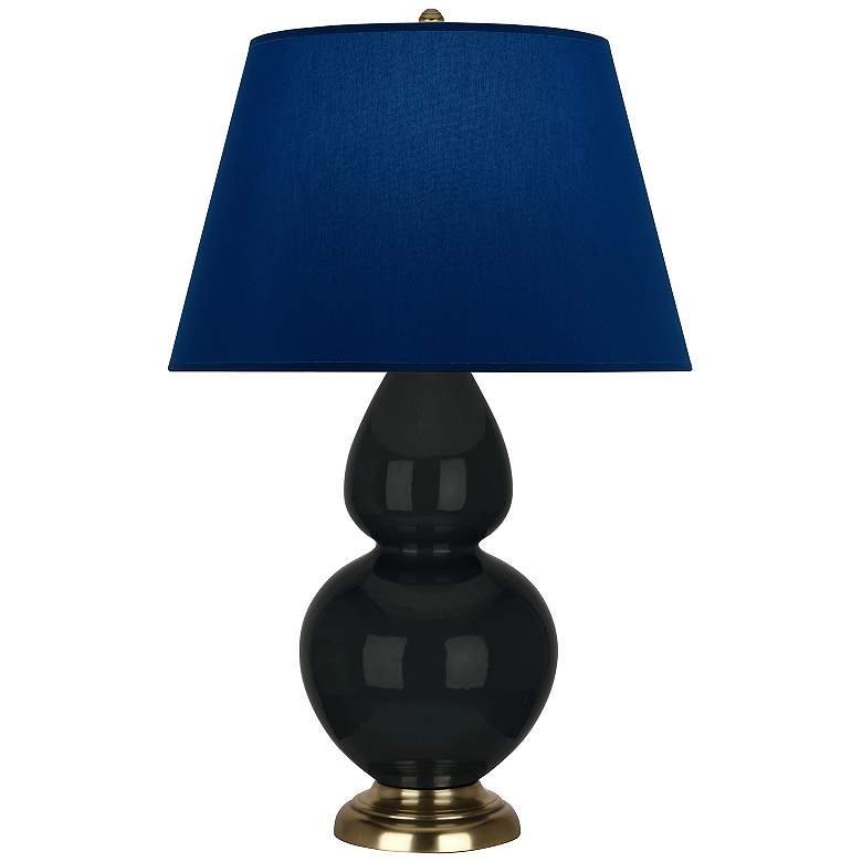 Image 1 Double Gourd 31"H Obsidian And Brass Table Lamp w/ Navy And Gray Shade