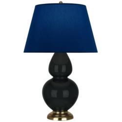 Double Gourd 31"H Obsidian And Brass Table Lamp w/ Navy And Gray Shade