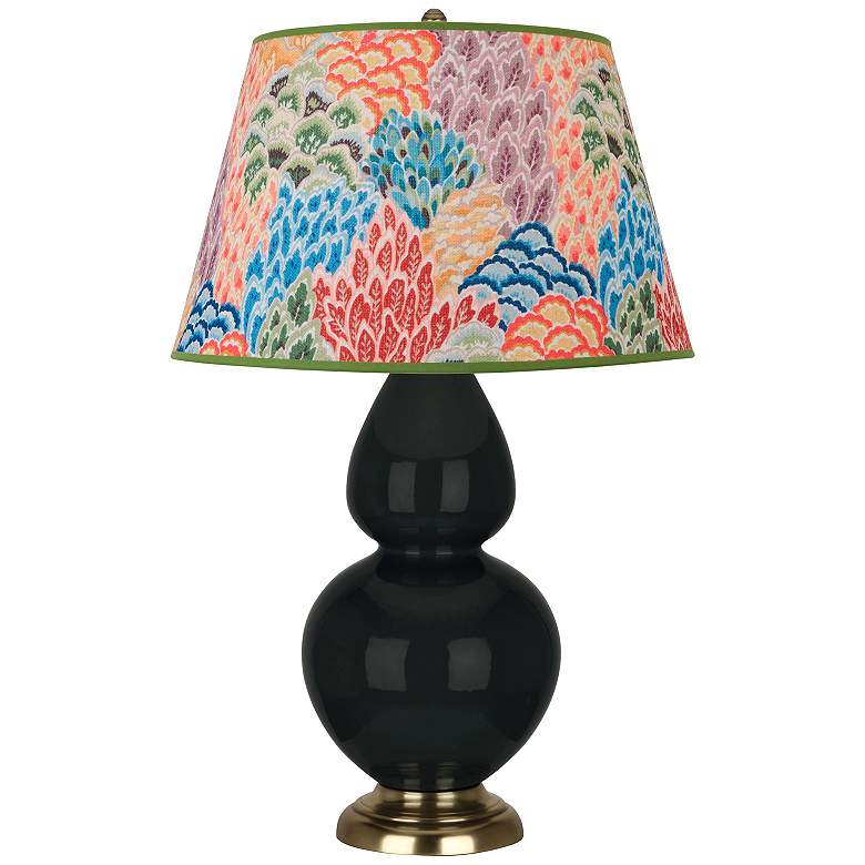 Image 1 Double Gourd 31"H Obsidian And Brass Table Lamp w/ Spring Floral Shade