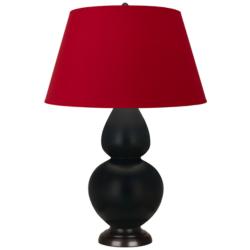 Double Gourd 31"H Obsidian And Bronze Lamp w/ Black And Red Shade