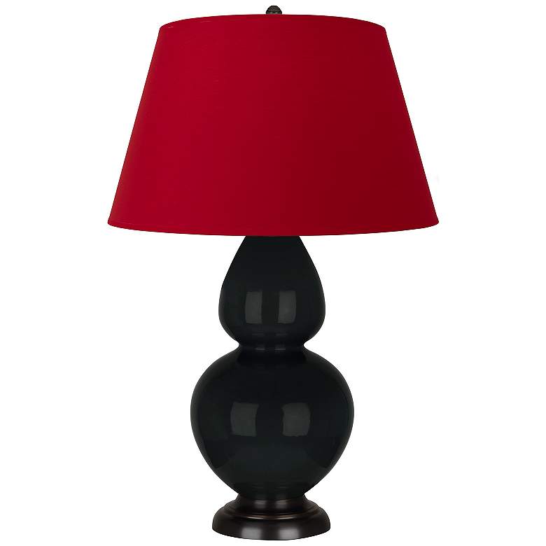 Image 1 Double Gourd 31"H Obsidian And Bronze Lamp w/ Black And Red Shade