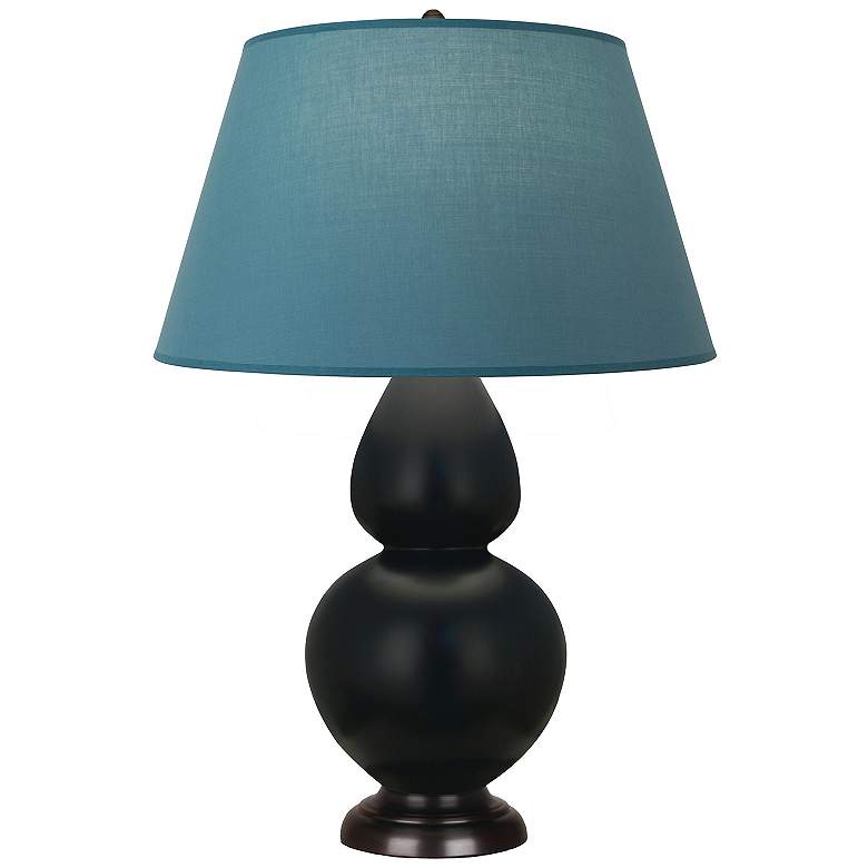 Image 1 Double Gourd 31"H Obsidian And Bronze Lamp w/ Bright Blue And Gray Shade