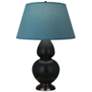 Double Gourd 31"H Obsidian And Bronze Lamp w/ Bright Blue And Gray Shade