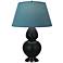 Double Gourd 31"H Obsidian And Bronze Lamp w/ Bright Blue And Gray Shade
