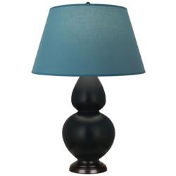 Double Gourd 31"H Obsidian And Bronze Lamp w/ Bright Blue And Gray Shade
