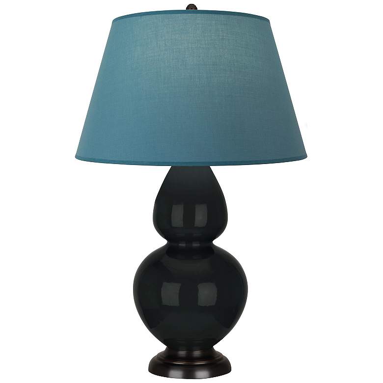 Image 1 Double Gourd 31"H Obsidian And Bronze Lamp w/ Bright Blue And Gray Shade
