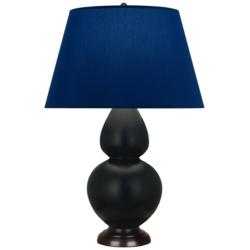 Double Gourd 31"H Obsidian And Bronze Lamp w/ Navy And Gray Shade