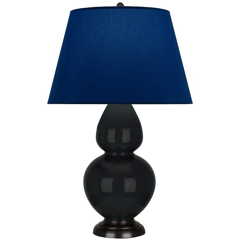 Image 1 Double Gourd 31"H Obsidian And Bronze Lamp w/ Navy And Gray Shade