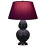 Double Gourd 31"H Obsidian And Bronze Lamp w/ Plum And Lavender Shade