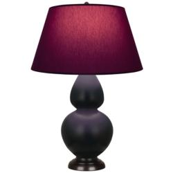 Double Gourd 31"H Obsidian And Bronze Lamp w/ Plum And Lavender Shade
