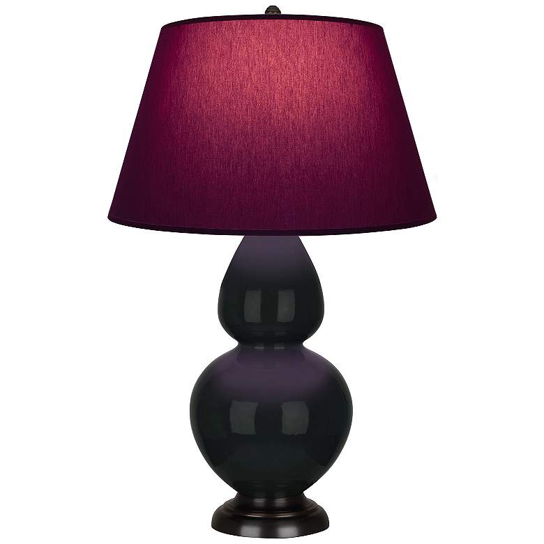 Image 1 Double Gourd 31"H Obsidian And Bronze Lamp w/ Plum And Lavender Shade