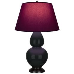 Double Gourd 31"H Obsidian And Bronze Lamp w/ Plum And Lavender Shade