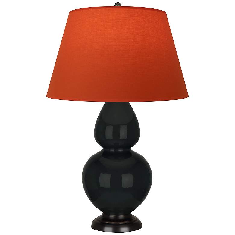 Image 1 Double Gourd 31"H Obsidian And Bronze Lamp w/ Tangerine And Taupe Shade