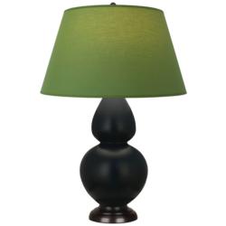Double Gourd 31"H Obsidian And Bronze Lamp w/ Tea And Taupe Shade