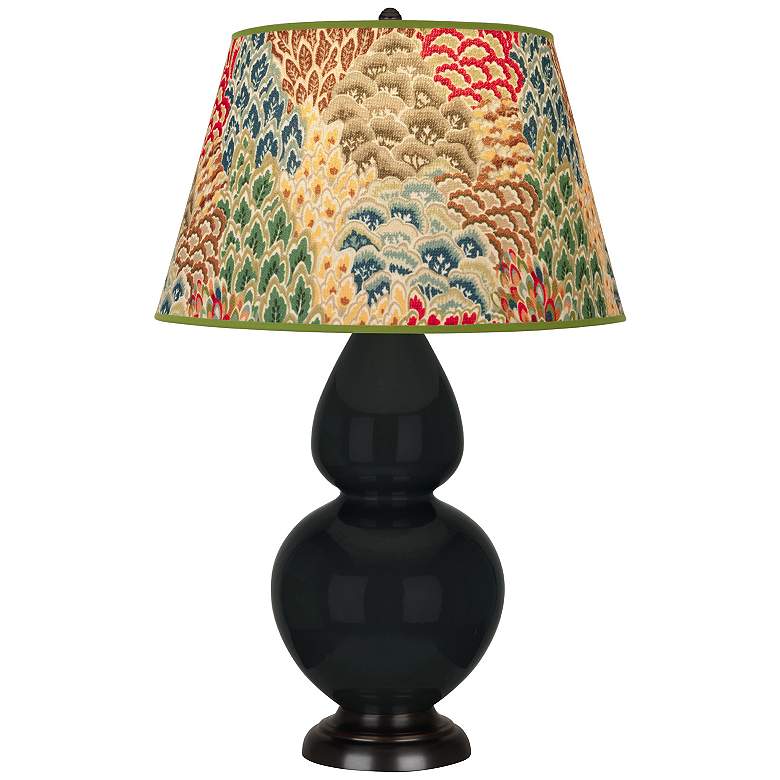 Image 1 Double Gourd 31"H Obsidian And Bronze Table Lamp w/ Fall Floral Shade