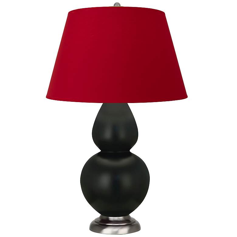 Image 1 Double Gourd 31"H Obsidian And Silver Lamp w/ Black And Red Shade