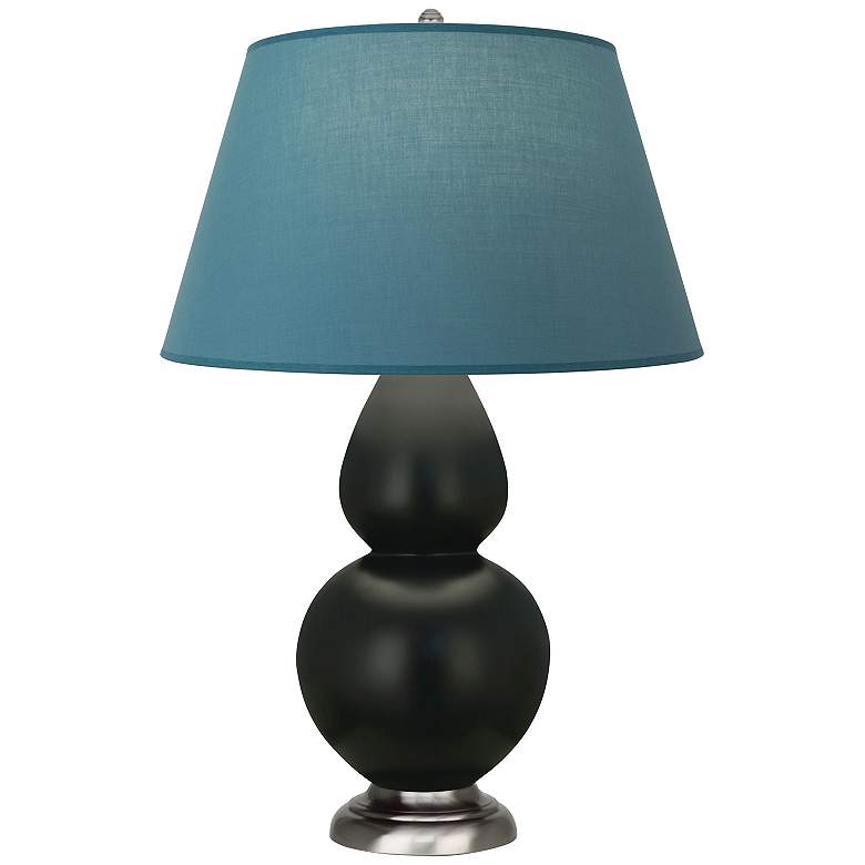 Image 1 Double Gourd 31"H Obsidian And Silver Lamp w/ Bright Blue And Gray Shade