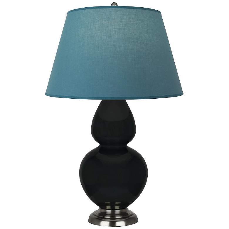 Image 1 Double Gourd 31"H Obsidian And Silver Lamp w/ Bright Blue And Gray Shade