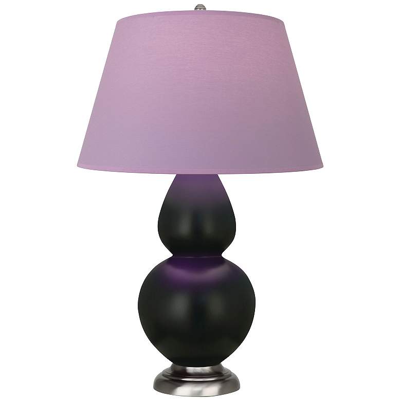 Image 1 Double Gourd 31"H Obsidian And Silver Lamp w/ Lavender And Plum Shade