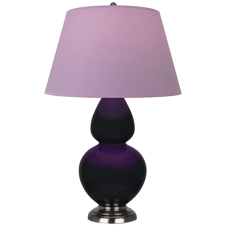 Image 1 Double Gourd 31"H Obsidian And Silver Lamp w/ Lavender And Plum Shade