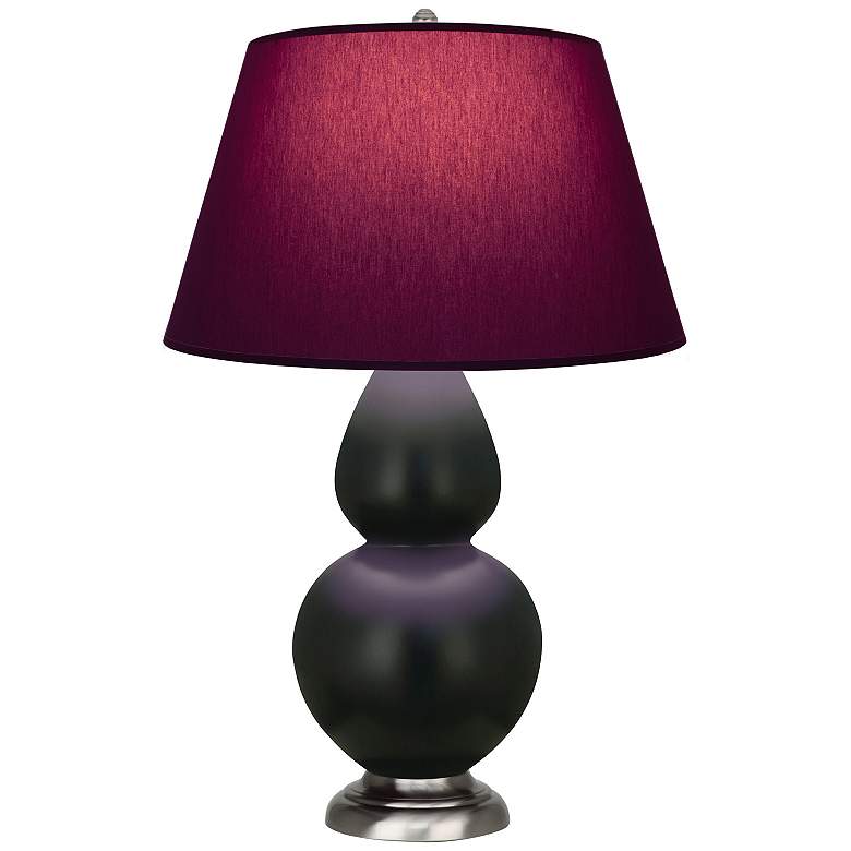 Image 1 Double Gourd 31"H Obsidian And Silver Lamp w/ Plum And Lavender Shade