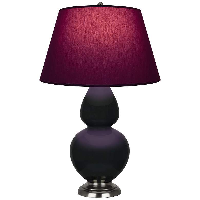 Image 1 Double Gourd 31"H Obsidian And Silver Lamp w/ Plum And Lavender Shade