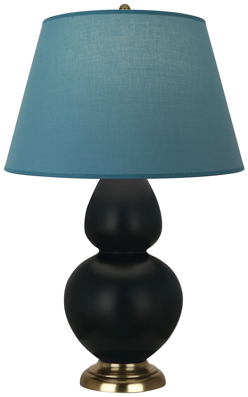 Double Gourd 31"H Obsidian & Brass Lamp w/Bright Blue & Gray Made to Order