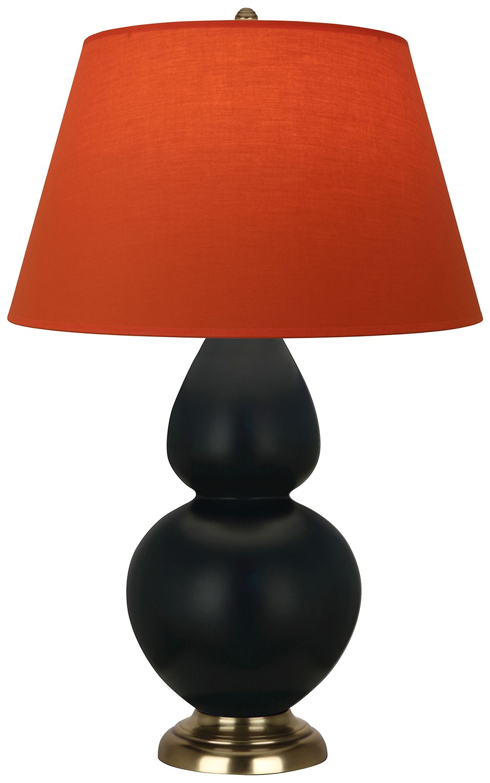 Double Gourd 31"H Obsidian & Brass Lamp w/ Tangerine & Taupe Made to Order
