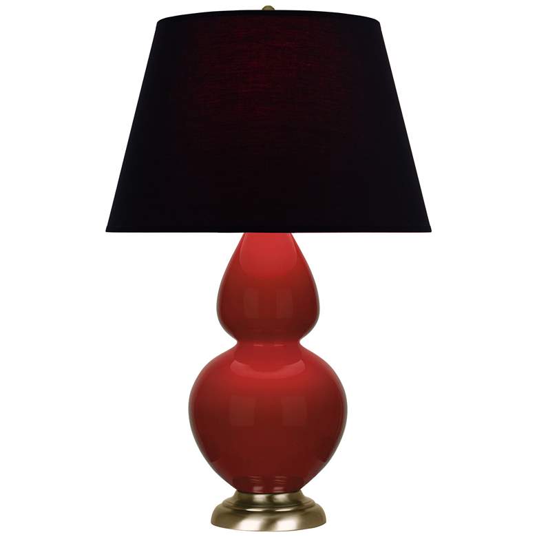 Image 1 Double Gourd 31"H Oxblood Glazed Brass Table Lamp w/ Black Red Shade