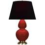 1_Double Gourd 31"H Oxblood Glazed Brass Table Lamp w/ Black Red Shade