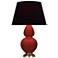 Double Gourd 31"H Oxblood Glazed Brass Table Lamp w/ Black Red Shade
