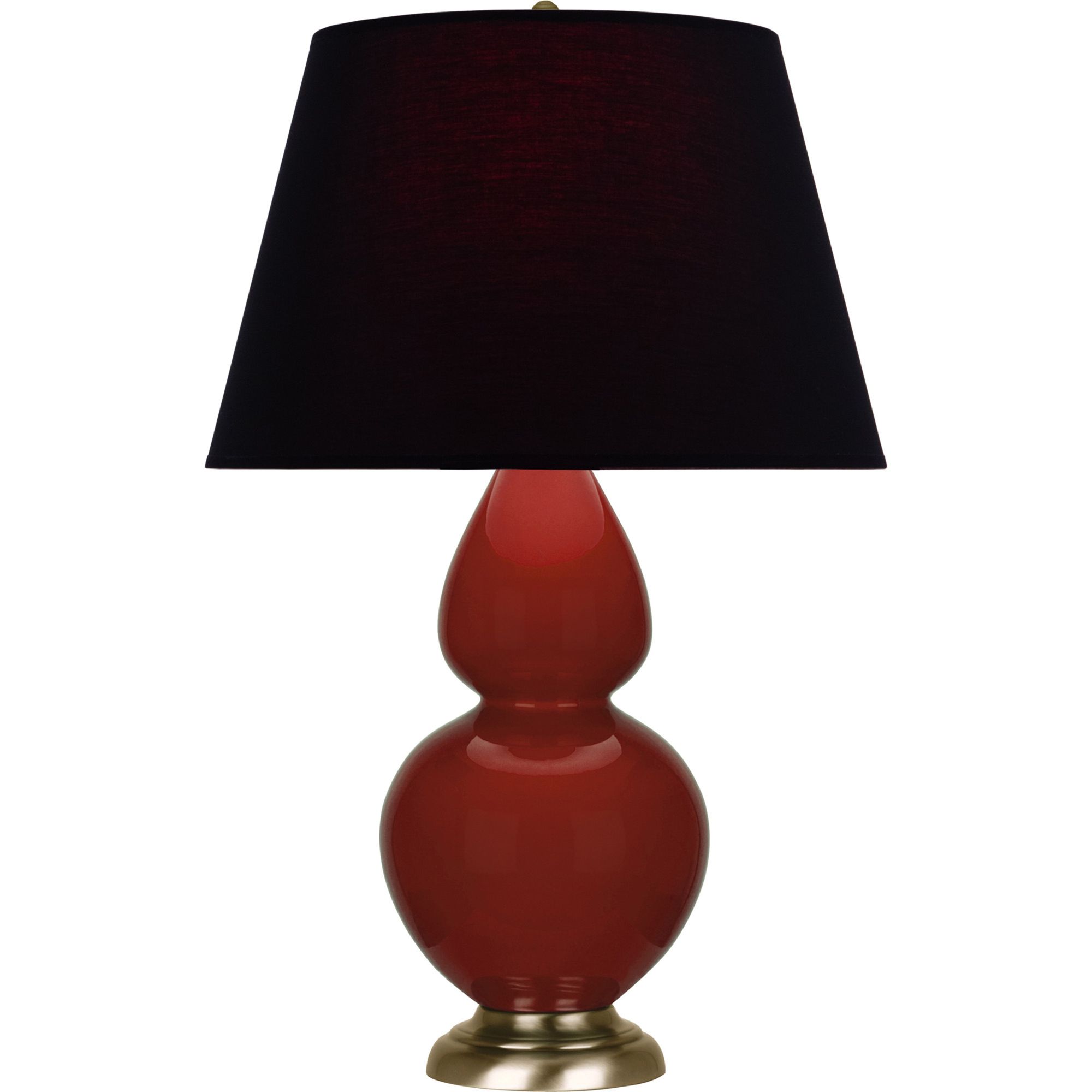 Image 2 Double Gourd 31"H Oxblood Glazed Brass Table Lamp w/ Black Red Shade more views