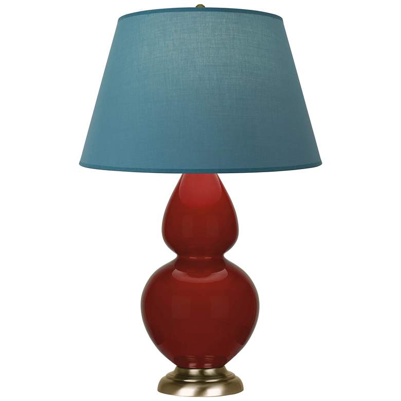Image 1 Double Gourd 31"H Oxblood Glazed Brass Table Lamp w/ Bright Blue Shade
