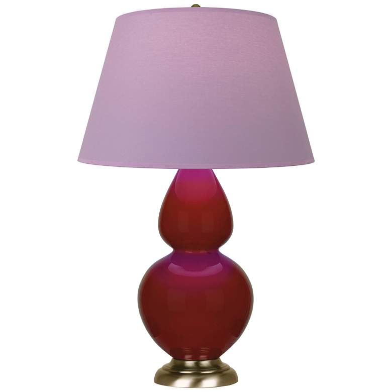 Image 1 Double Gourd 31"H Oxblood Glazed Brass Table Lamp w/ Lavender Shade
