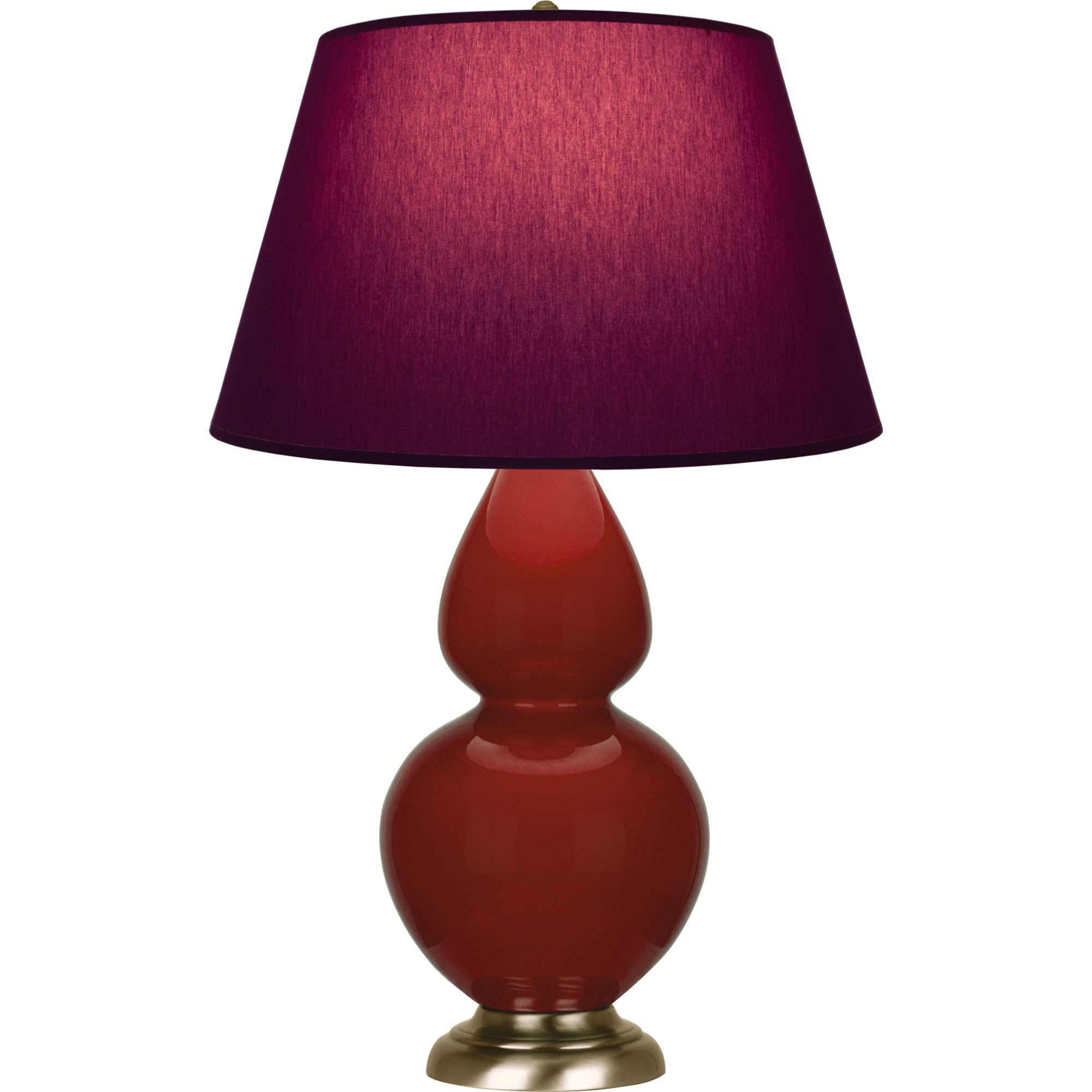 Image 2 Double Gourd 31"H Oxblood Glazed Brass Table Lamp w/ Plum Shade more views