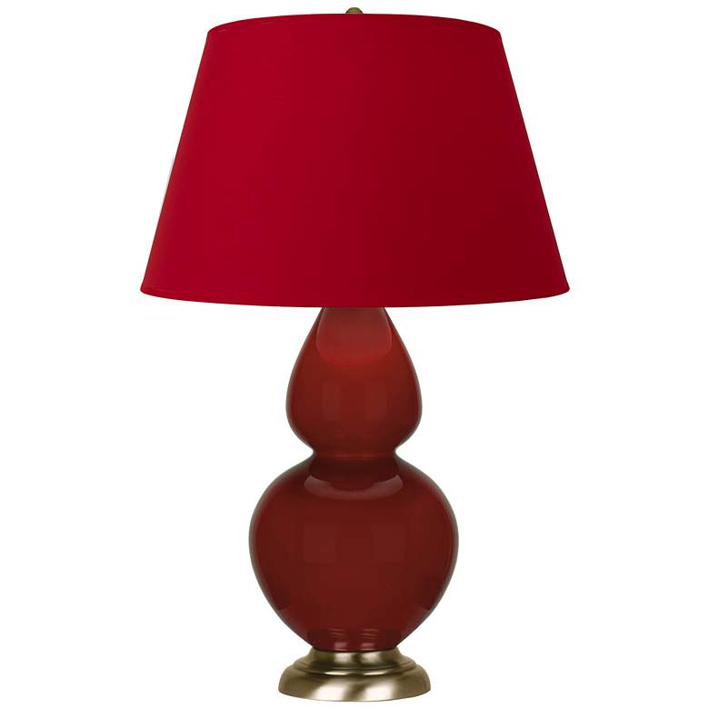 Image 1 Double Gourd 31"H Oxblood Glazed Brass Table Lamp w/ Red Black Shade