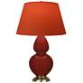 1_Double Gourd 31"H Oxblood Glazed Brass Table Lamp w/ Tangerine Shade